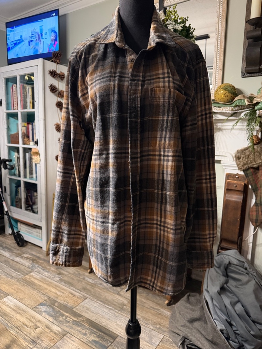 Eddie Bauer Brown and Black Plaid Button-Down Shirt